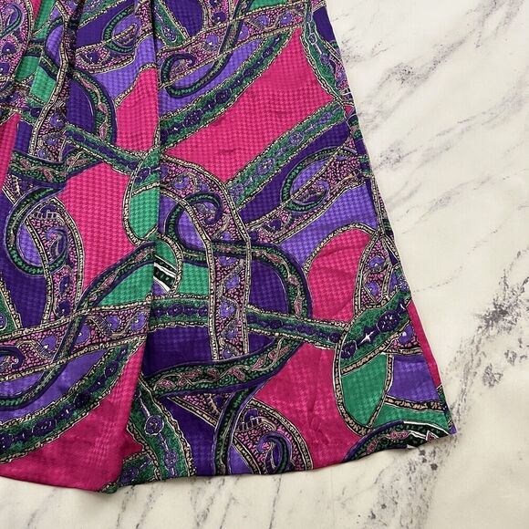 Gianna Womens Vintage 90s Midi Skirt Size 12 Purple Pink Paisley Pleated Satin - Picture 3 of 10